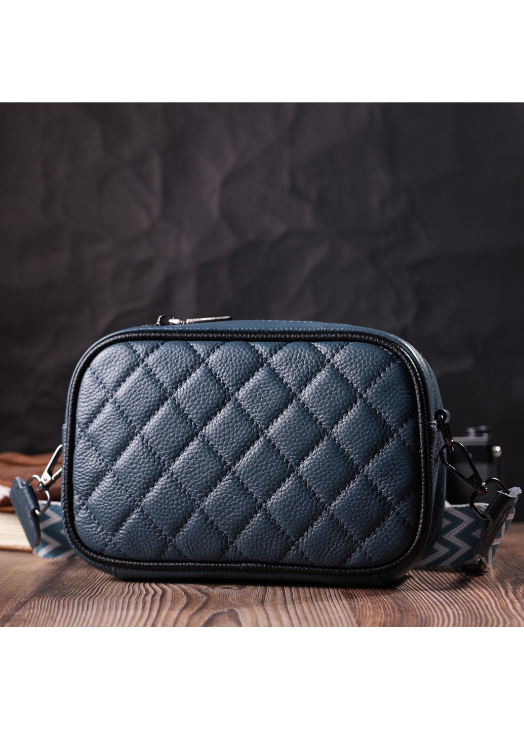 Шкіряна сумка через плече на одне відділення для жінок 22385 Синя Vintage (276461821)