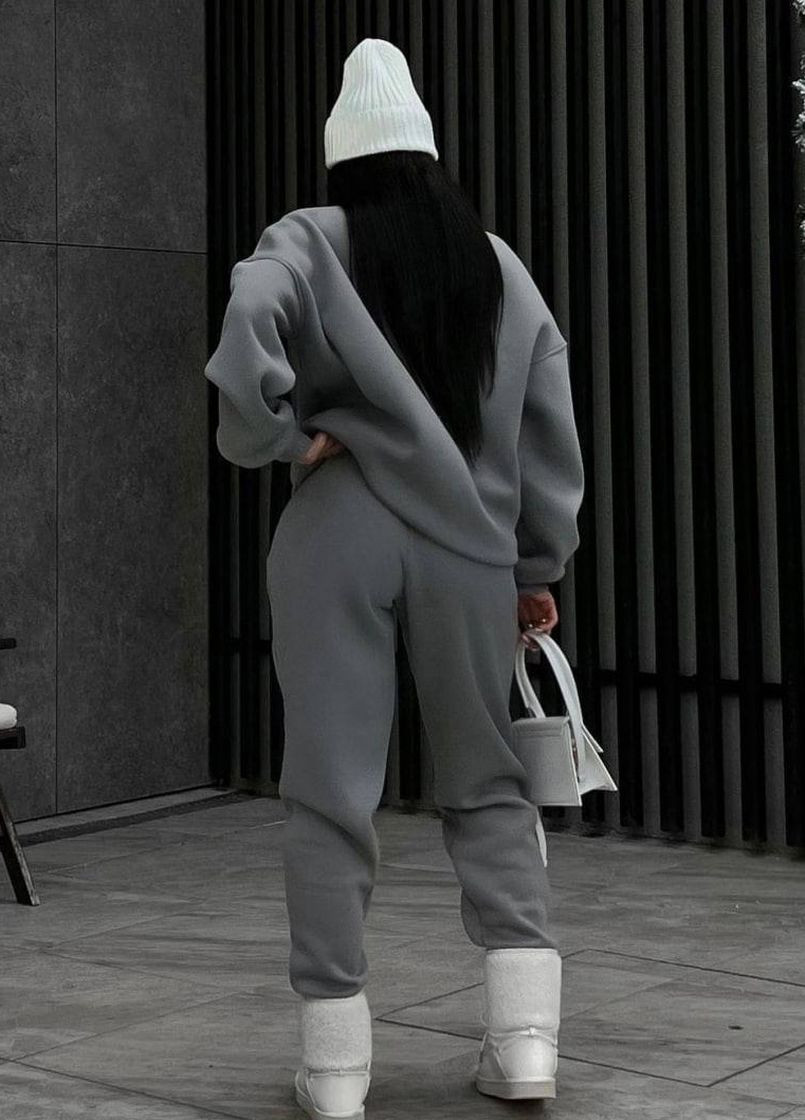 Жіночий спортивний костюм на флісі сірого кольору Let's Shop (277151631)