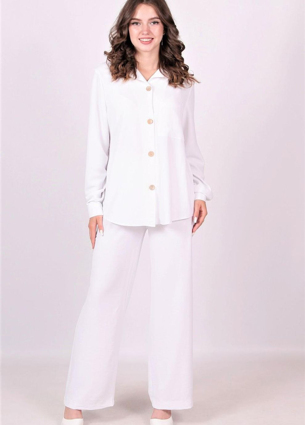 Костюм сорочка та штани прогулянковий жіночий 025 жатка білий Актуаль (260356158)