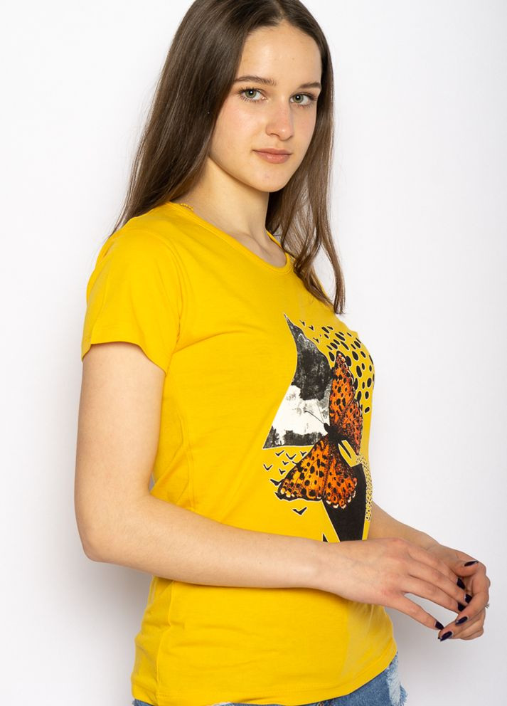 Жовта літня футболка жіноча з метеликом (жовтий) Time of Style