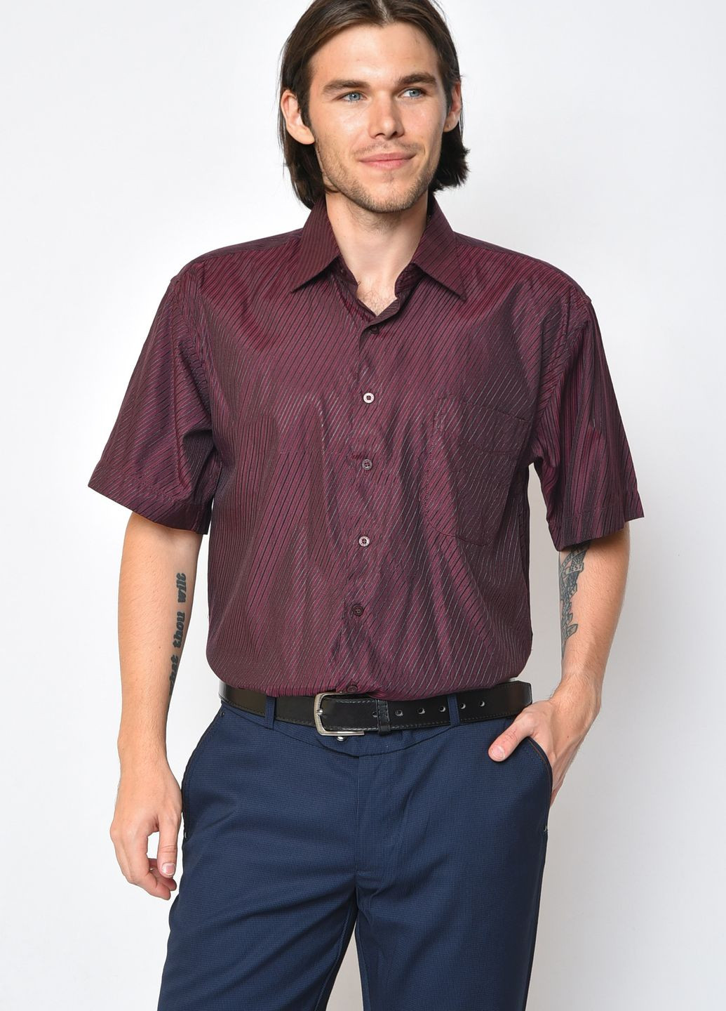 Сорочка чоловіча бордового кольору розмір 41 Let's Shop (277151365)