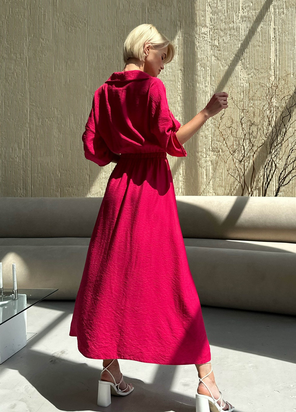 Малинова повсякденний літня сукня з льону Jadone Fashion однотонна
