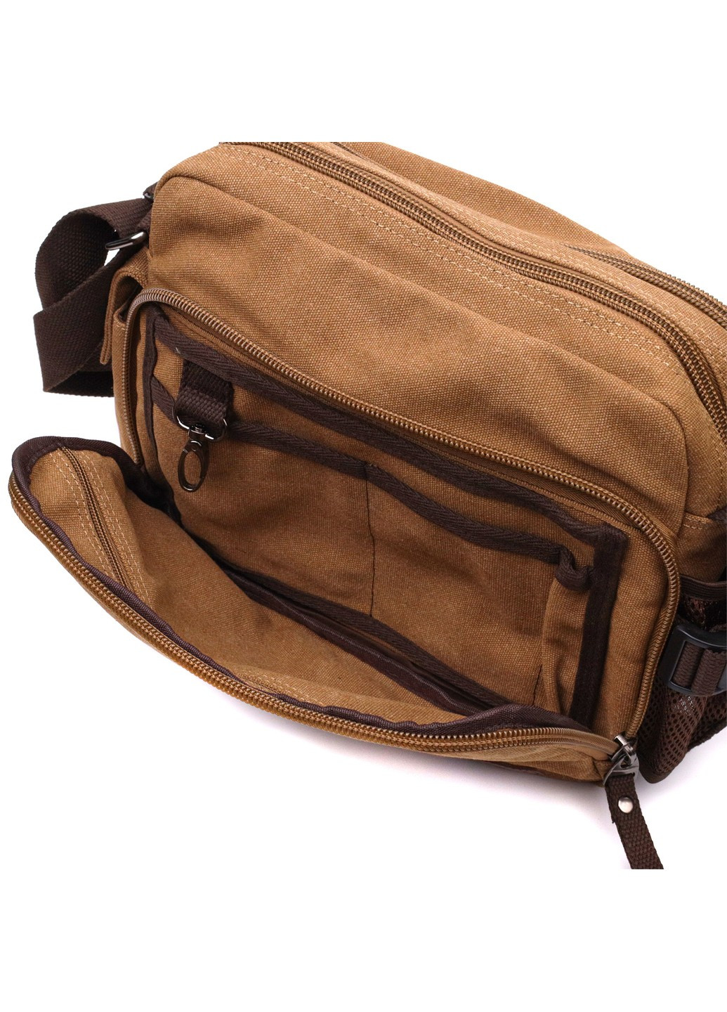 Містка чоловіча сумка месенджер із щільного текстилю 22205 Коричневий Vintage (267925342)