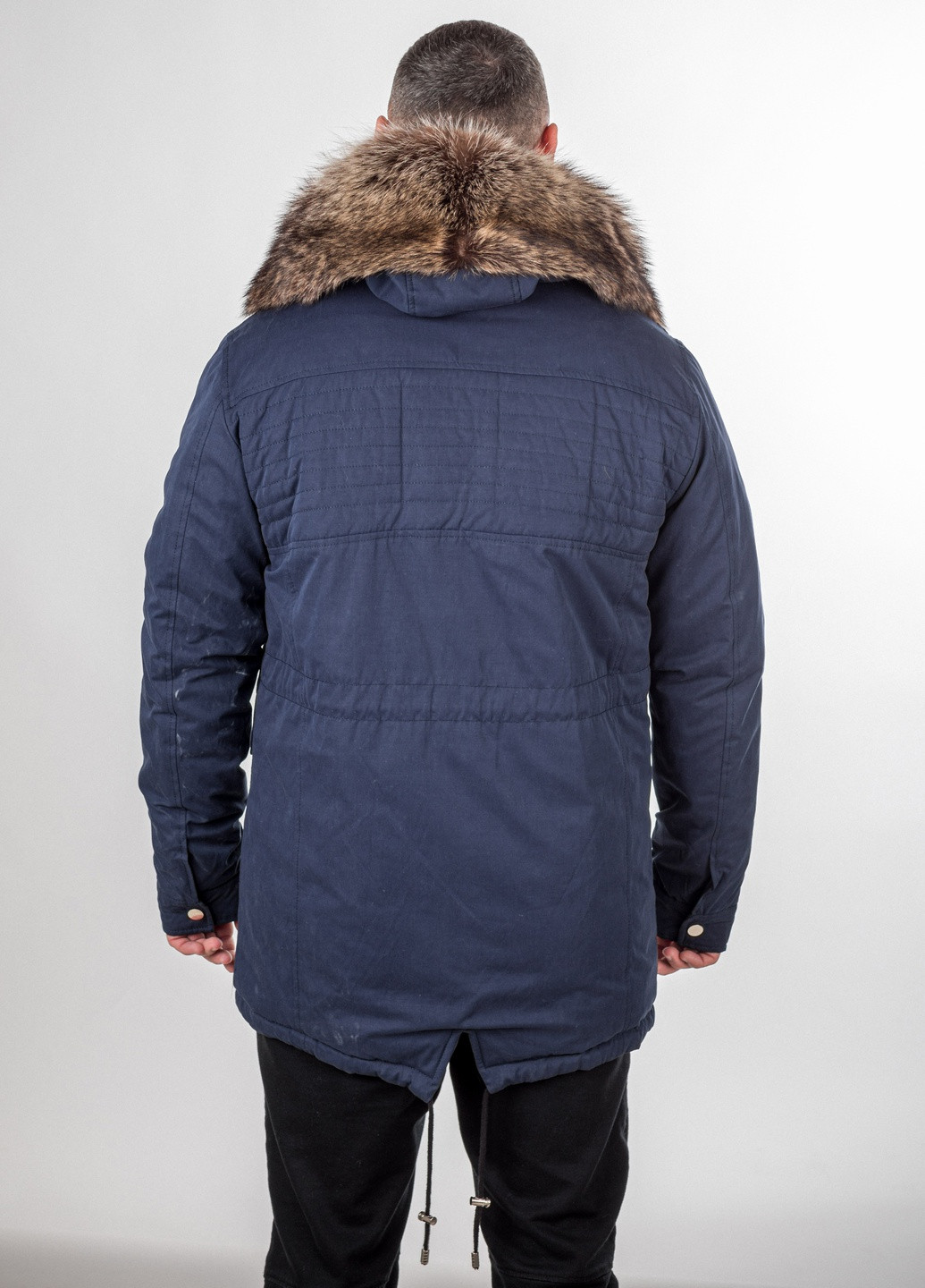 Чоловіча Куртка Парка з натуральним зйомним хутром водовідштовхуюча зима осінь утеплена з капюшоном HUGO extra 15 синя Actors (258072275)