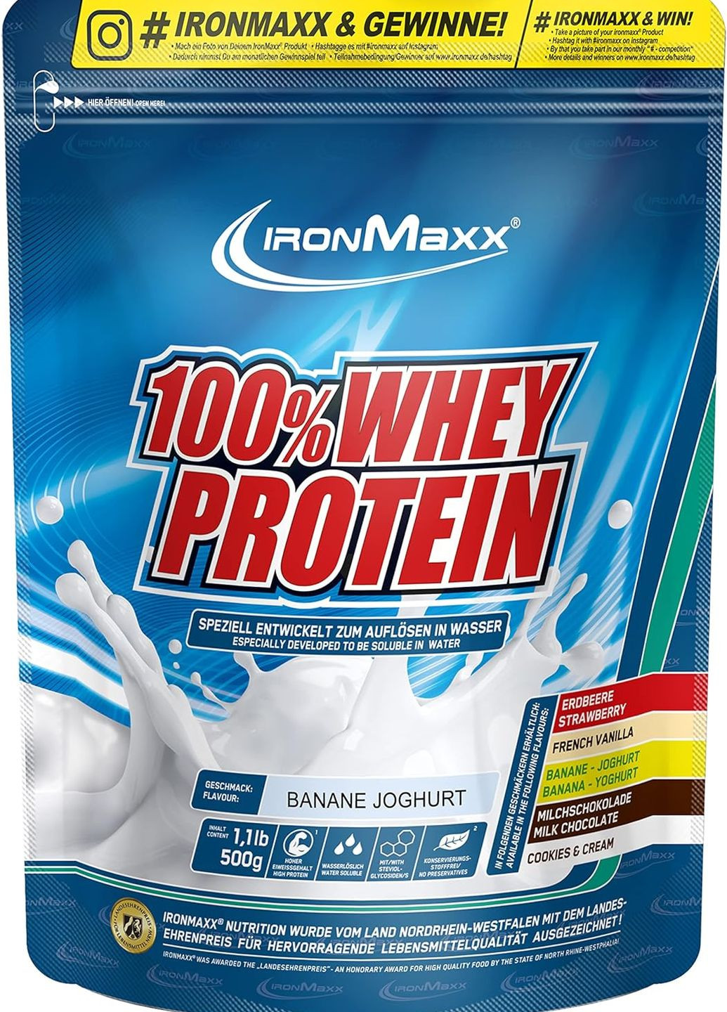 Протеин 100% Whey Protein 500 g (Banana-Yoghurt) Ironmaxx (267724769)