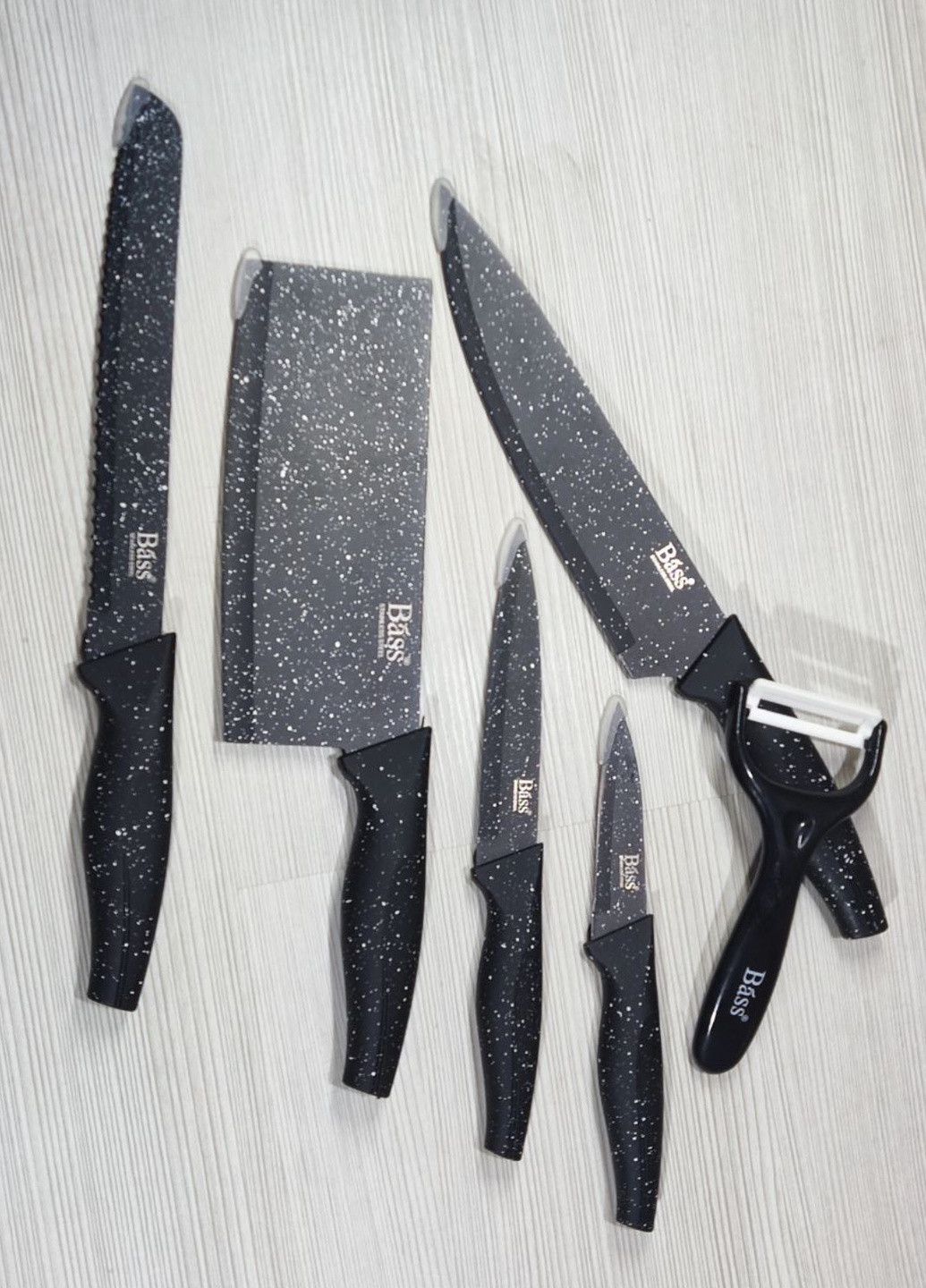 Набор металлокерамических ножей из нержавеющей стали 6 шт Bass B4881 чёрные, нержавеющая сталь