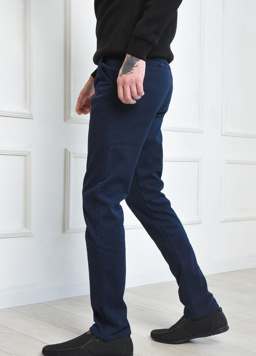 Темно-синие зимние зауженные штаны мужские на флисе темно-синего цвета Let's Shop