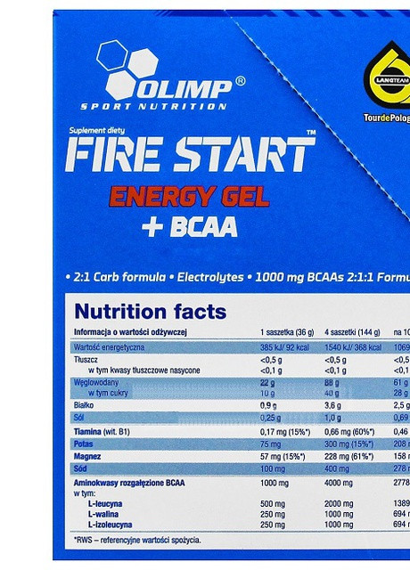 Olimp Nutrition Fire Start Energy Gel+BCAA 20 sachet Green Apple Olimp Sport Nutrition (257339450)