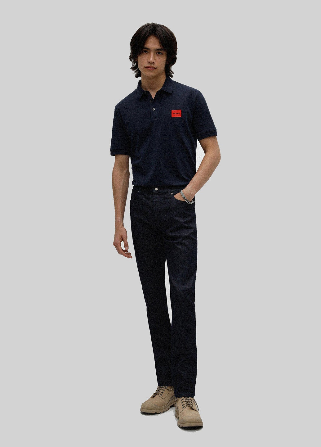 Поло чоловіче Hugo Boss cotton-piqué regular-fit polo shirt with red logo label (258253699)