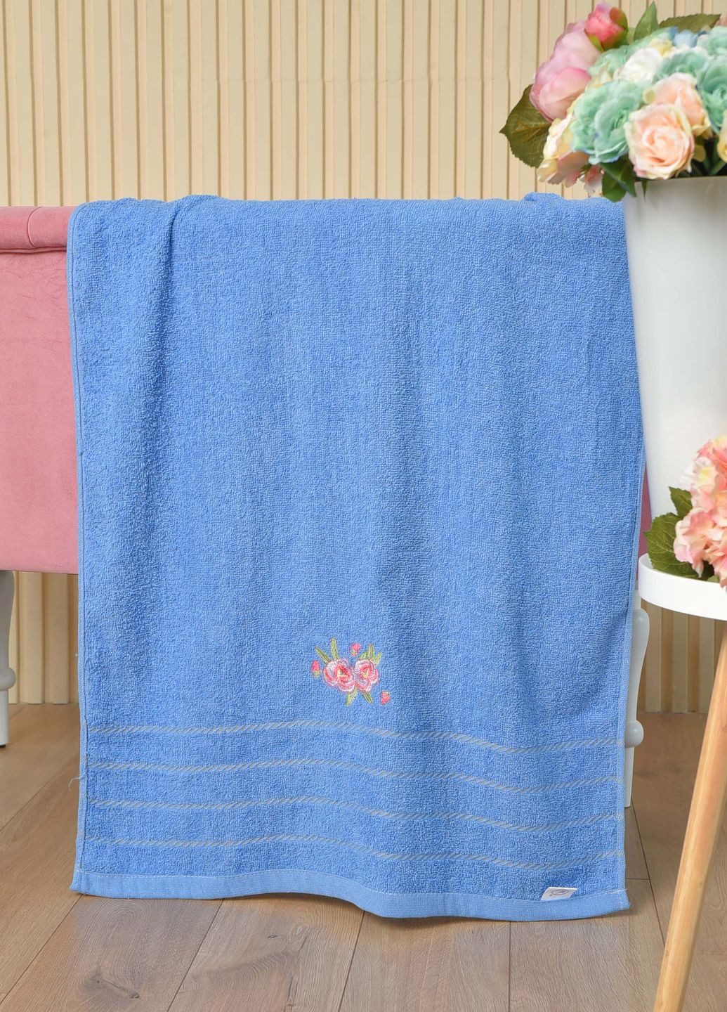 Полотенце банное махровое синего цвета Let's Shop однотонный синий