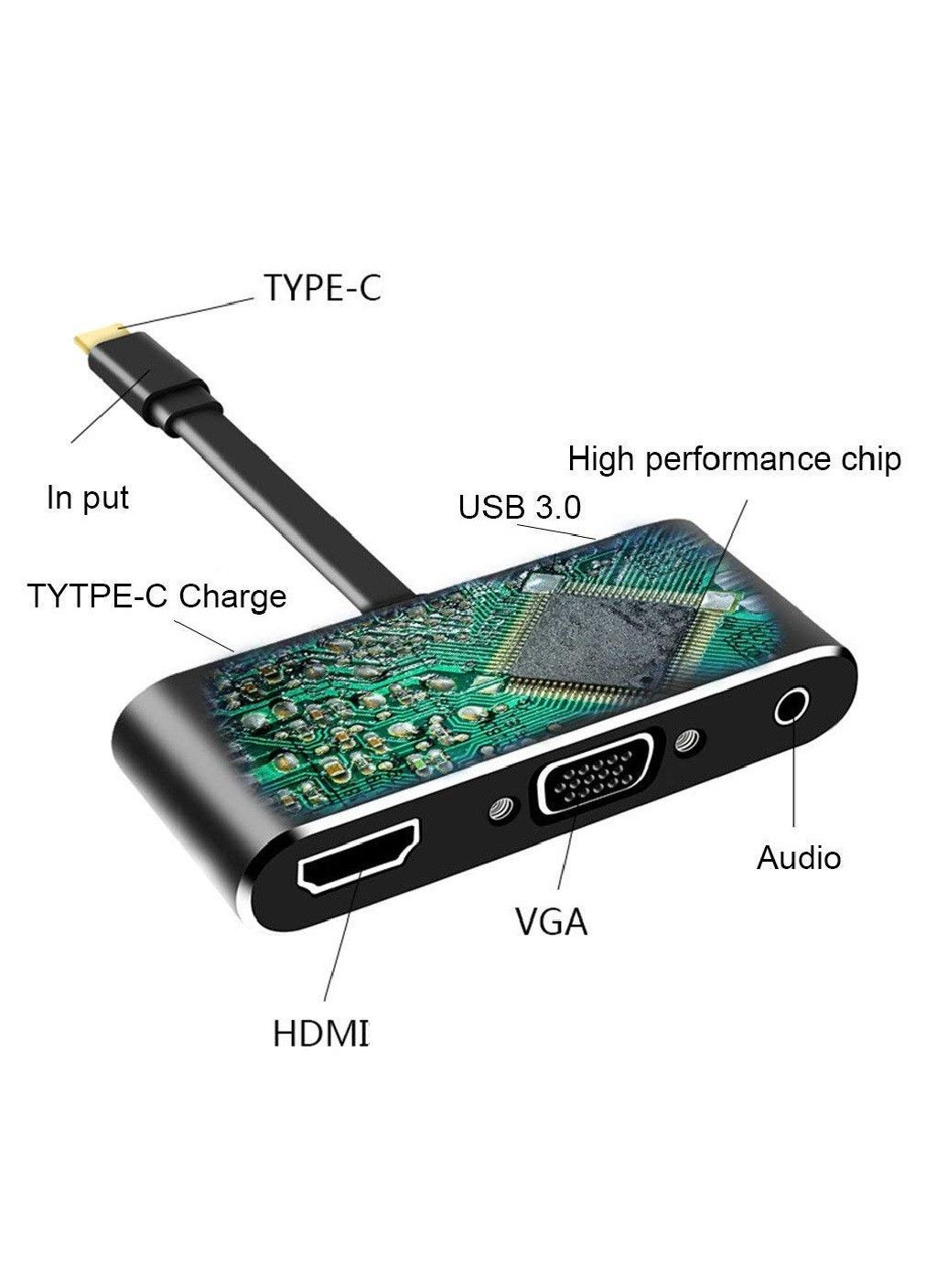 Адаптер хаб 5 в 1 для подключения к ноутбуку смартфону с аудиовыходом под наушники 95x55x20 мм (474854-Prob) Черный Unbranded (260023484)