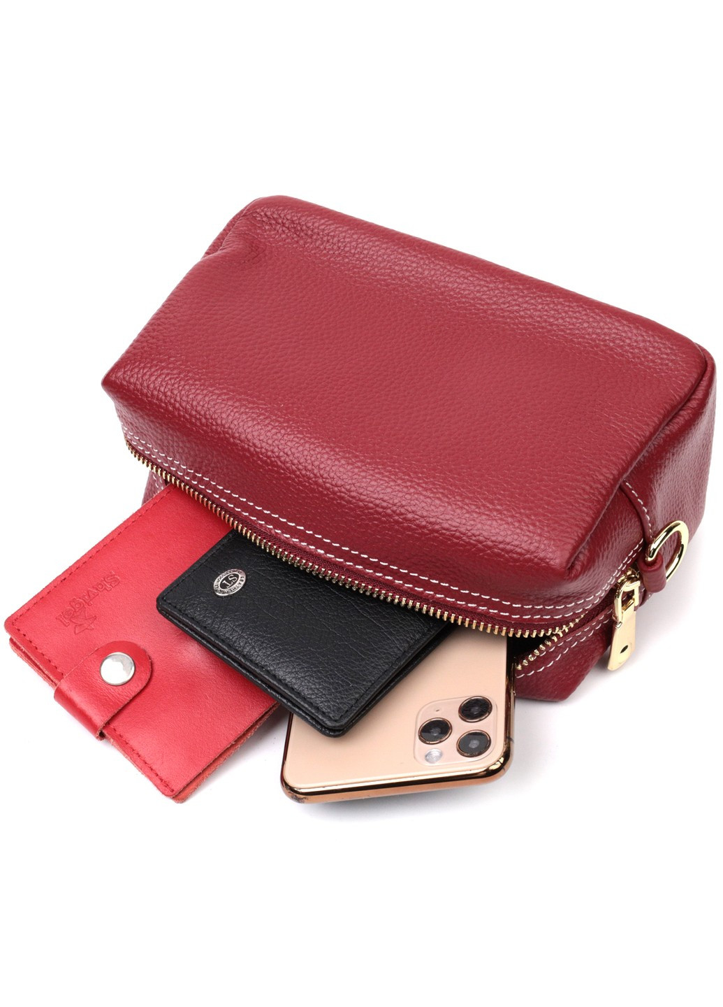 Цікава жіноча сумка з двома ременями з натуральної шкіри 22274 Бордова Vintage (276461739)