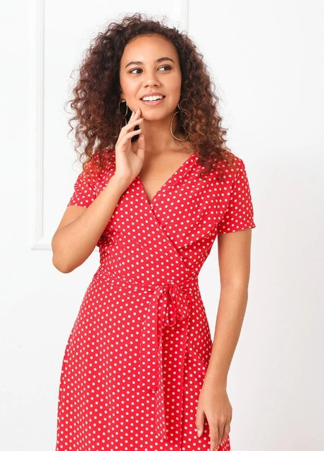 Красное кэжуал летнее платье в пол на запах Fashion Girl в горошек