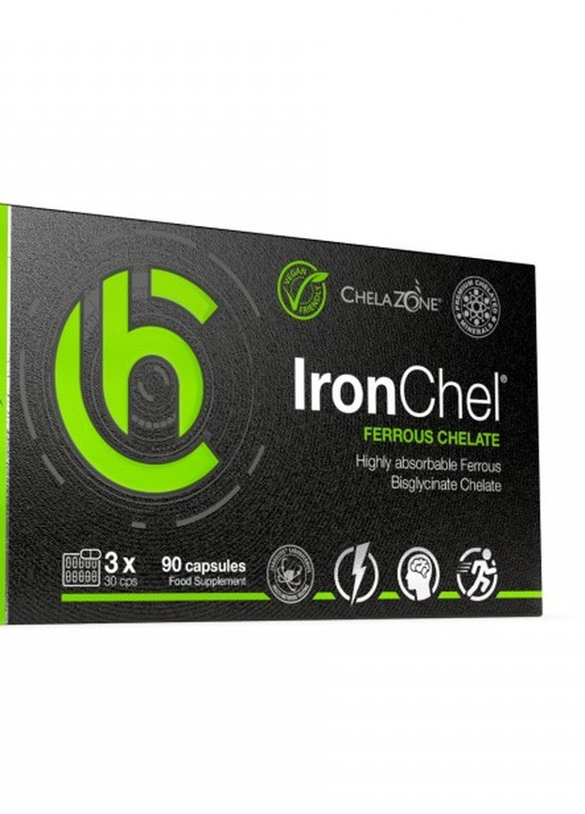 ChelaZone IronChel Iron/Ferrous/Bisglycinate Chelate 90 Veg Caps Amix Nutrition (257495223)