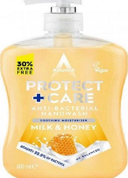 Мило для рук Protect Care Молоко та мед антибактеріальне 650 мл Astonish (265532206)