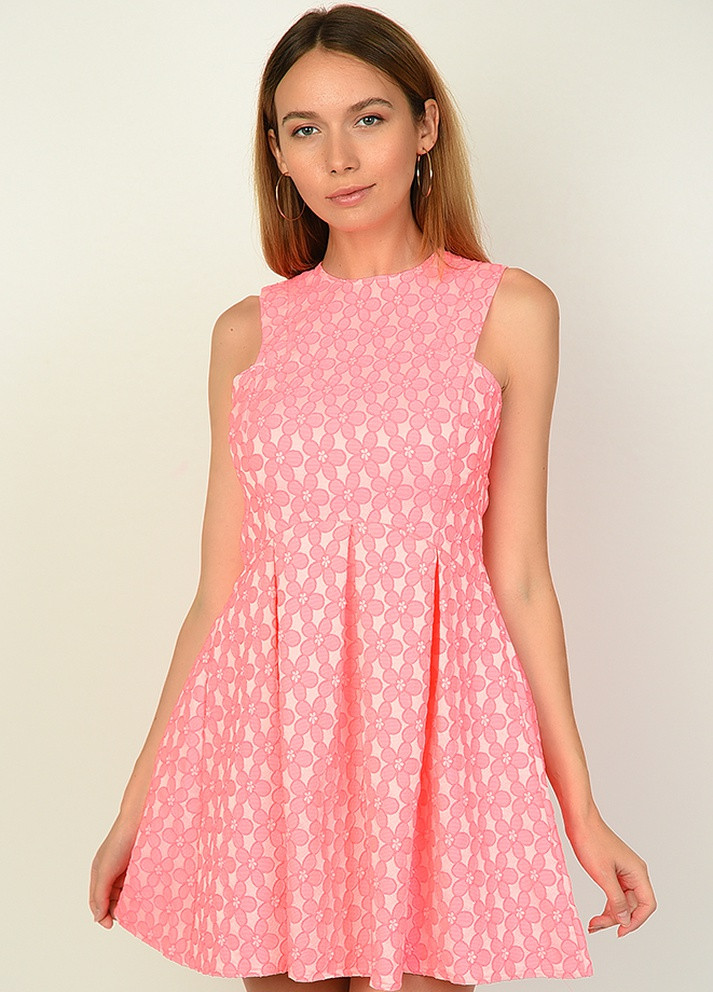 Розовое коктейльное платье женское розовое размер s бэби долл Let's Shop с цветочным принтом
