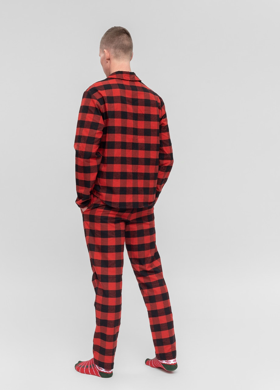 Пижама мужская домашняя фланелевая рубашка со штанами Красная клетка Maybel (256740070)