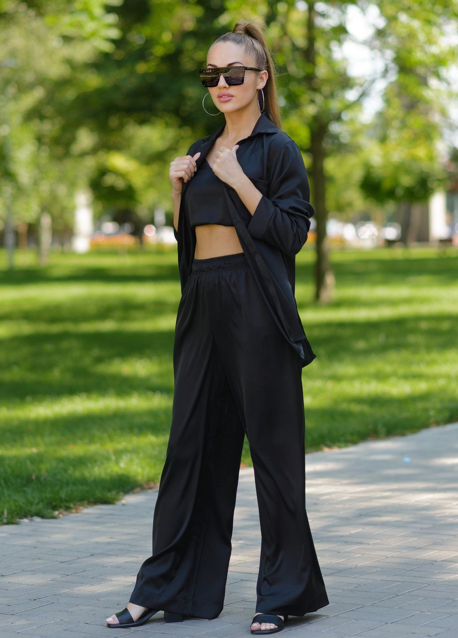 Женский костюм из шелка Армани рубашка и штаны Чёрный Maybel (260172574)