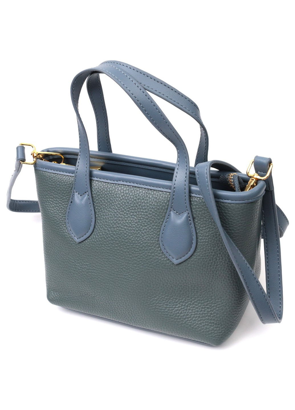 Елегантна сумка з двома ручками з натуральної шкіри 22282 Блакитна Vintage (276461706)