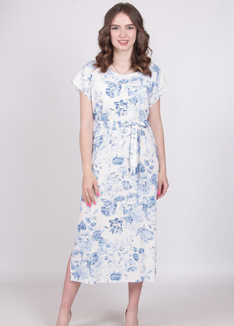 Білий кежуал сукня подовжене 063 блакитний льон білий Актуаль