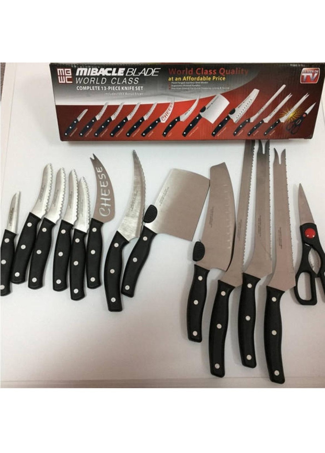 Набор профессиональных кухонных ножей из нержавеющей стали 13в1. Miracle Blade чёрные, нержавеющая сталь