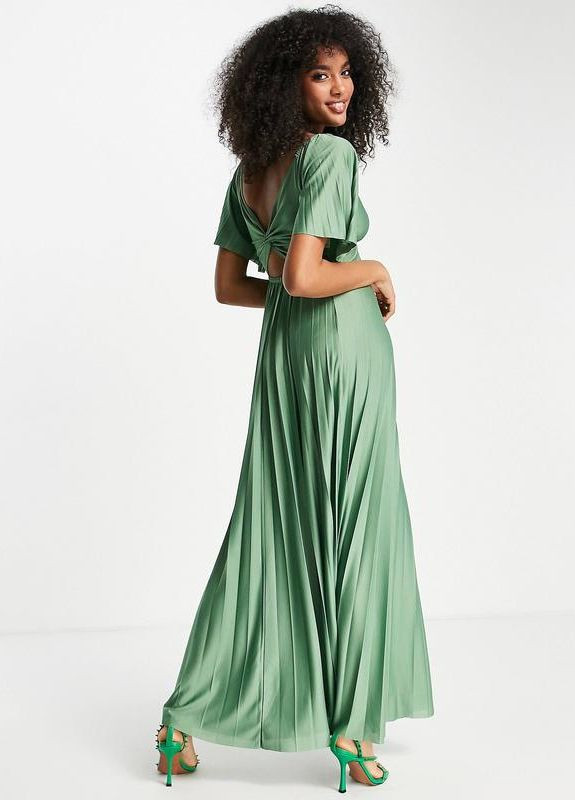 Салатовое макси-платье design цвета шалфея плиссированное Asos