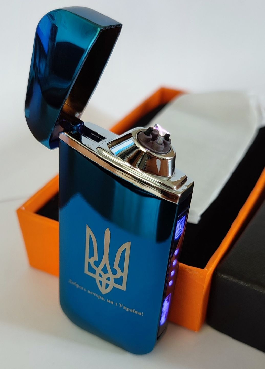Зажигалка подарочная електроимпульсная с сенсорным управлением синий металлик No Brand (260396270)