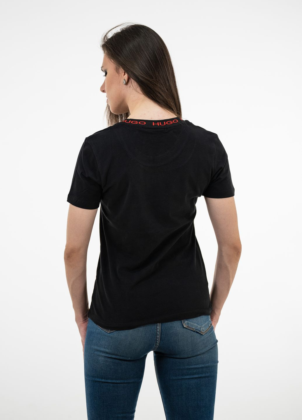 Черная летняя футболка женская Hugo Boss RELAXED-FIT T-SHIRT IN COTTON JERSEY WITH LOGO