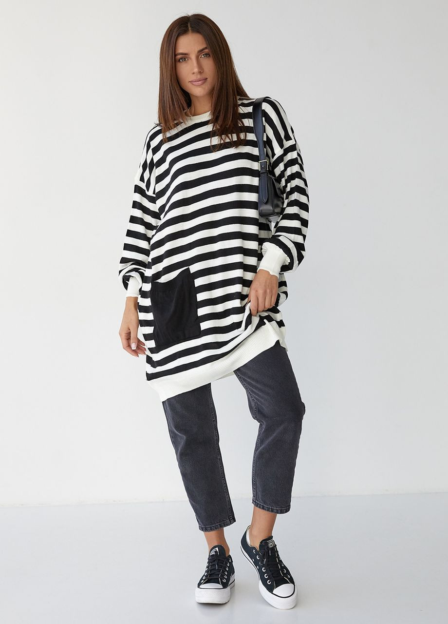 Туника женская в полоску с карманом - черный Lurex (262810237)