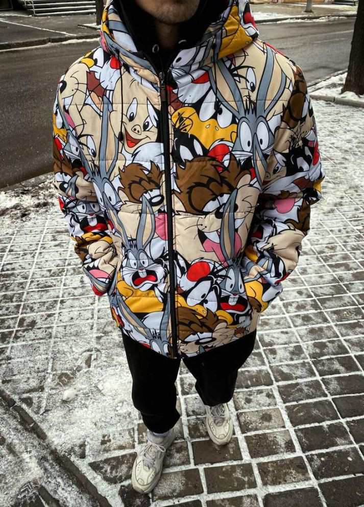 Комбінована зимня мультяшна чоловіча куртка демісезонна з капюшоном No Brand