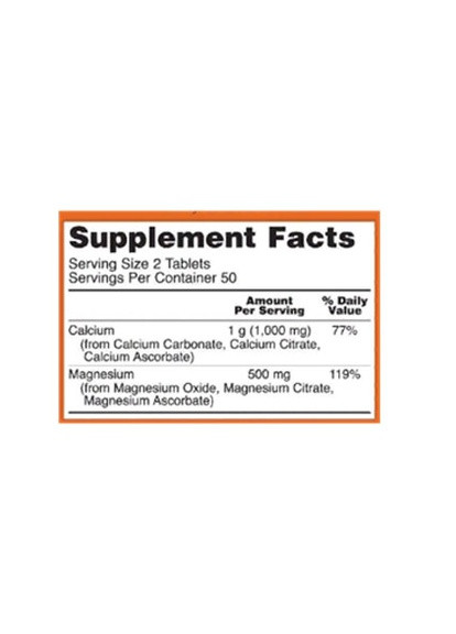 Calcium & Magnesium, 500/250 mg 100 Tabs Now Foods (256721710)