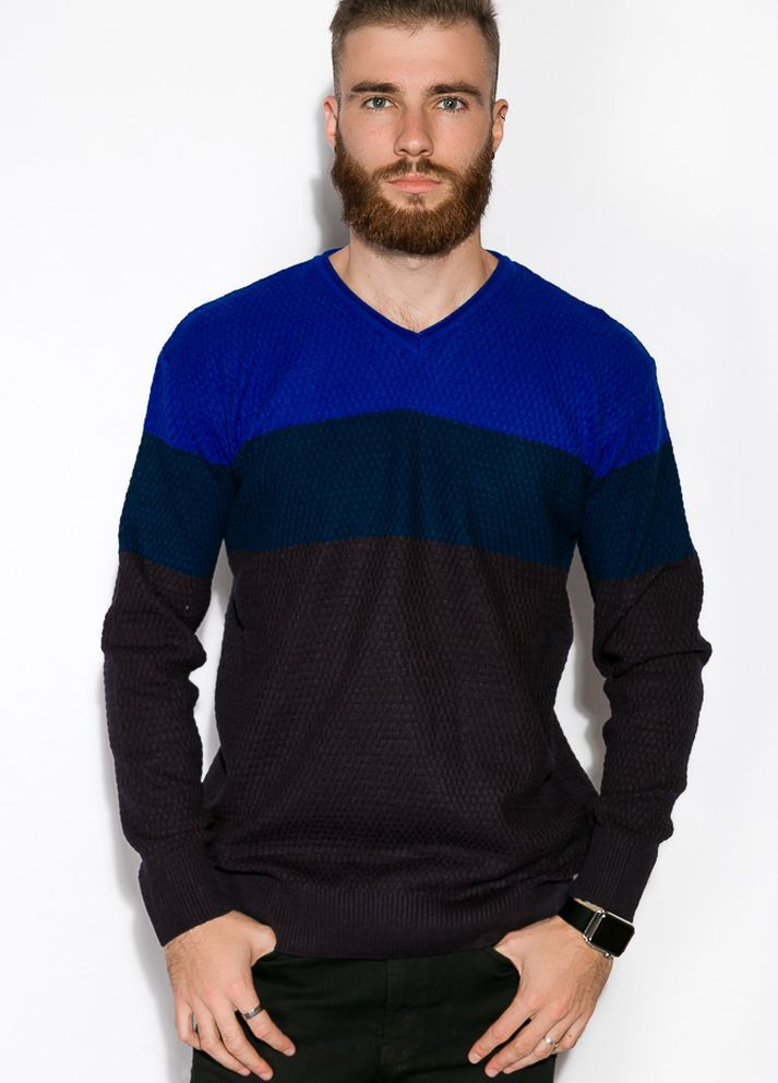Прозрачный демисезонный пуловер трехцветный (электро-темно-синий) Time of Style