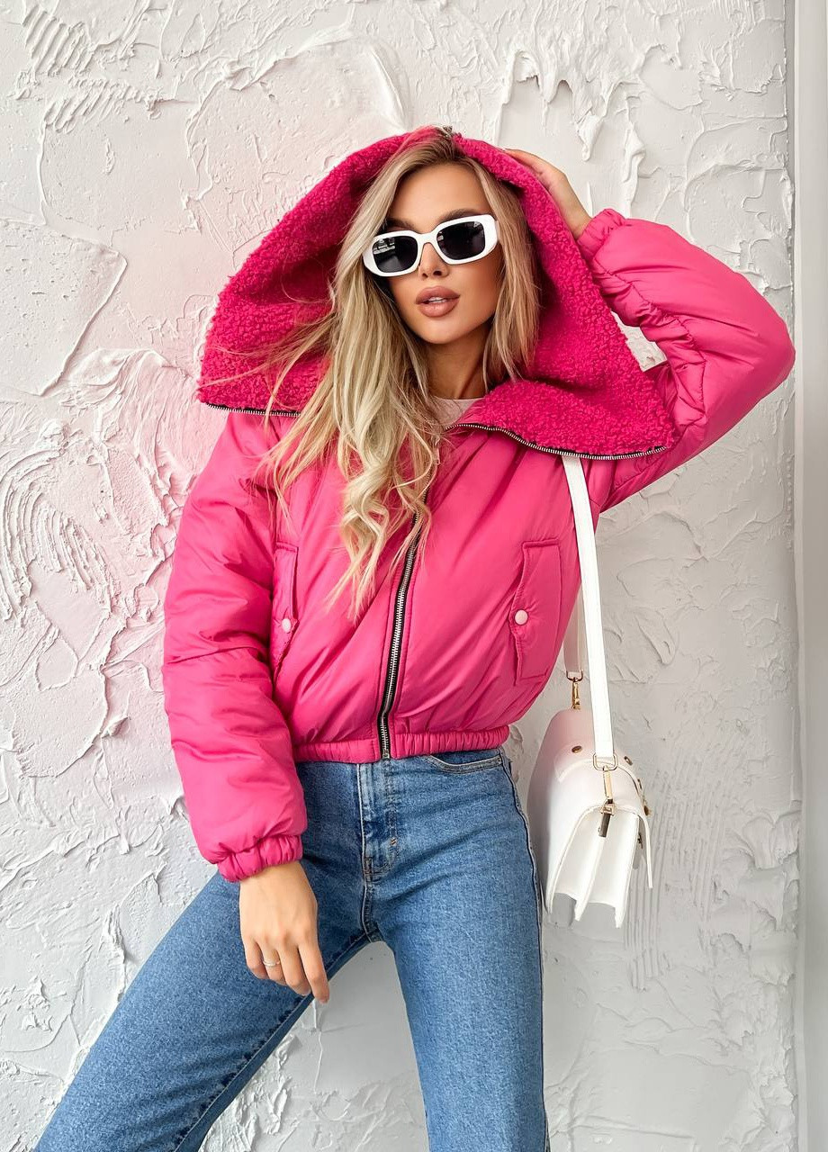 Рожева жіноча укорочена курточка малинового кольору р.42/44 396847 New Trend