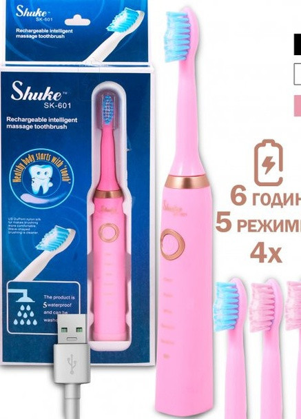Електрична зубна щітка Shuke масажна акумуляторна Рожевий (235625A) Good Idea sk-601 (256900556)