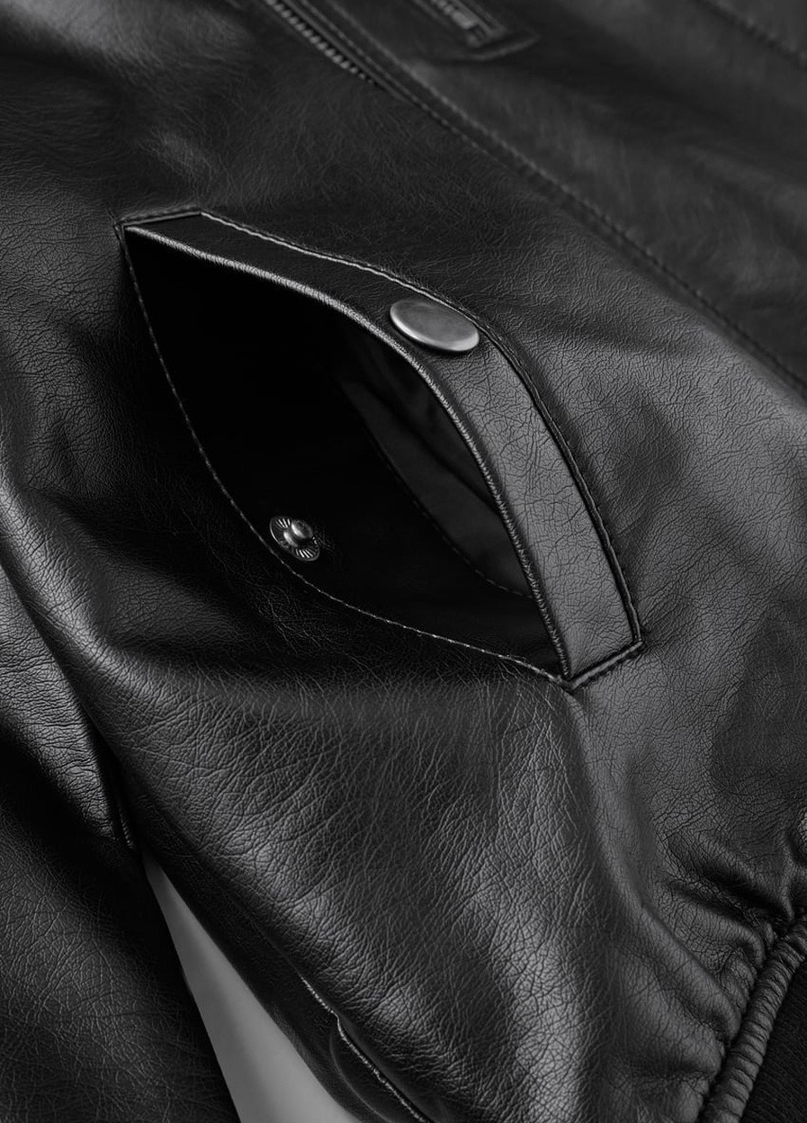 Черная демисезонная куртка бомбер для мальчика из искусственной кожи и съемным капюшоном 8619 122 см черный 64024 Zara