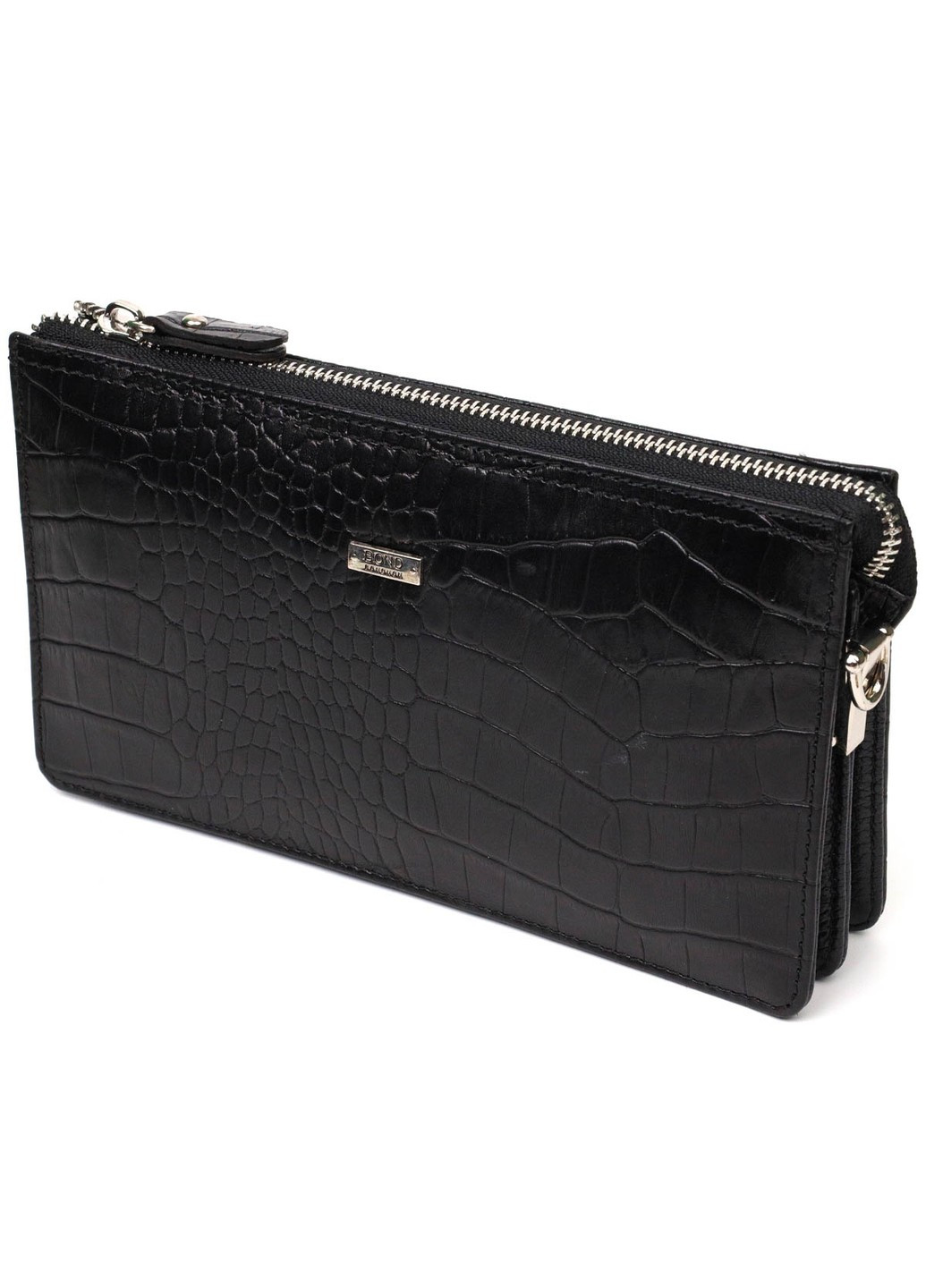 Клатч чоловічий на два відділення з натуральної шкіри з тисненням під крокодила 22044 Чорний Bond (262157994)