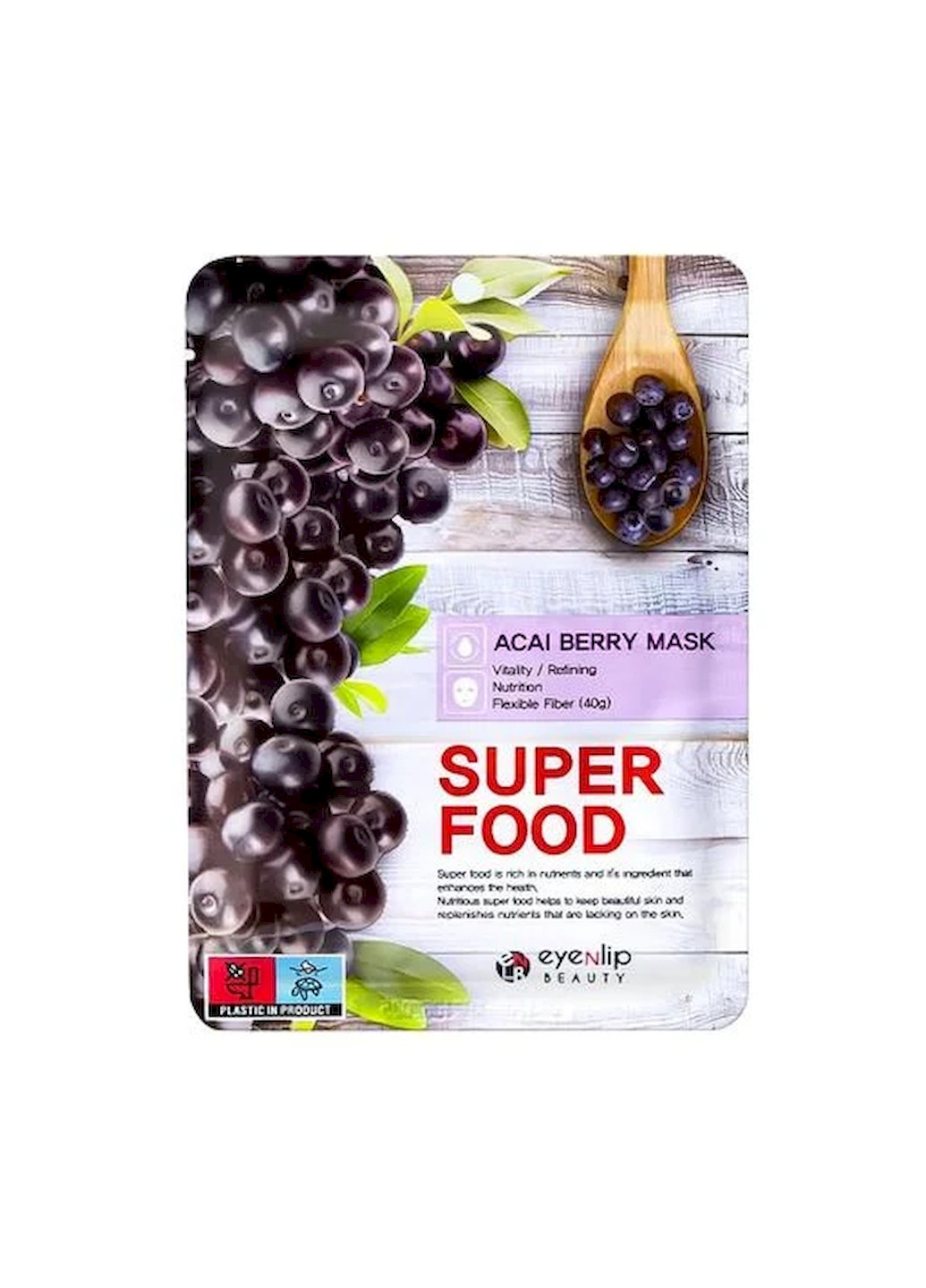 Тонизирующая и увлажняющая маска SUPER FOOD MASK ACAI BERRY для лица с экстрактом ягод асаи, 23 мл Eyenlip (270950476)