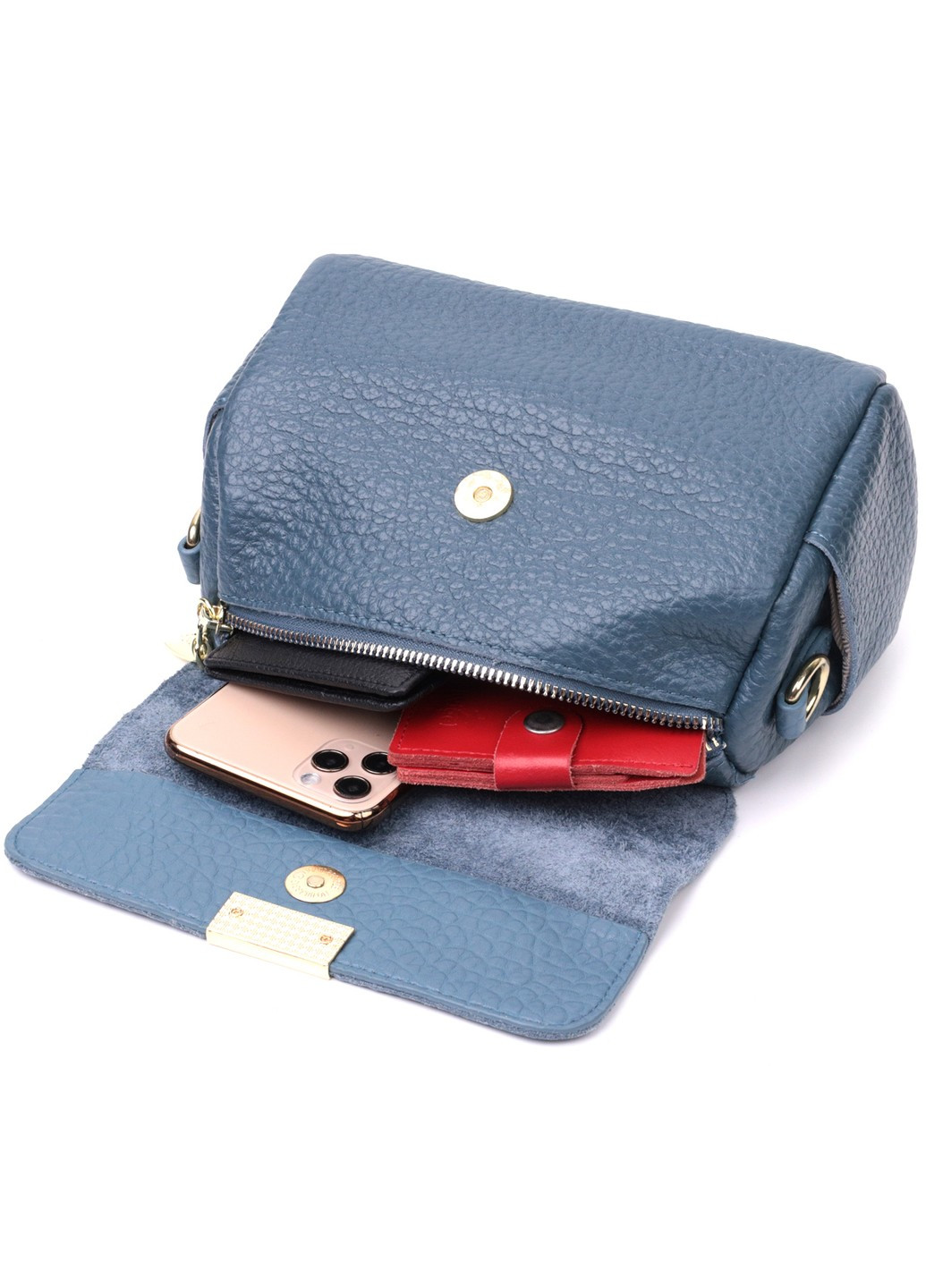 Отличная кожаная женская сумка с оригинальной плечевой лямкой 22402 Синяя Vintage (276457553)