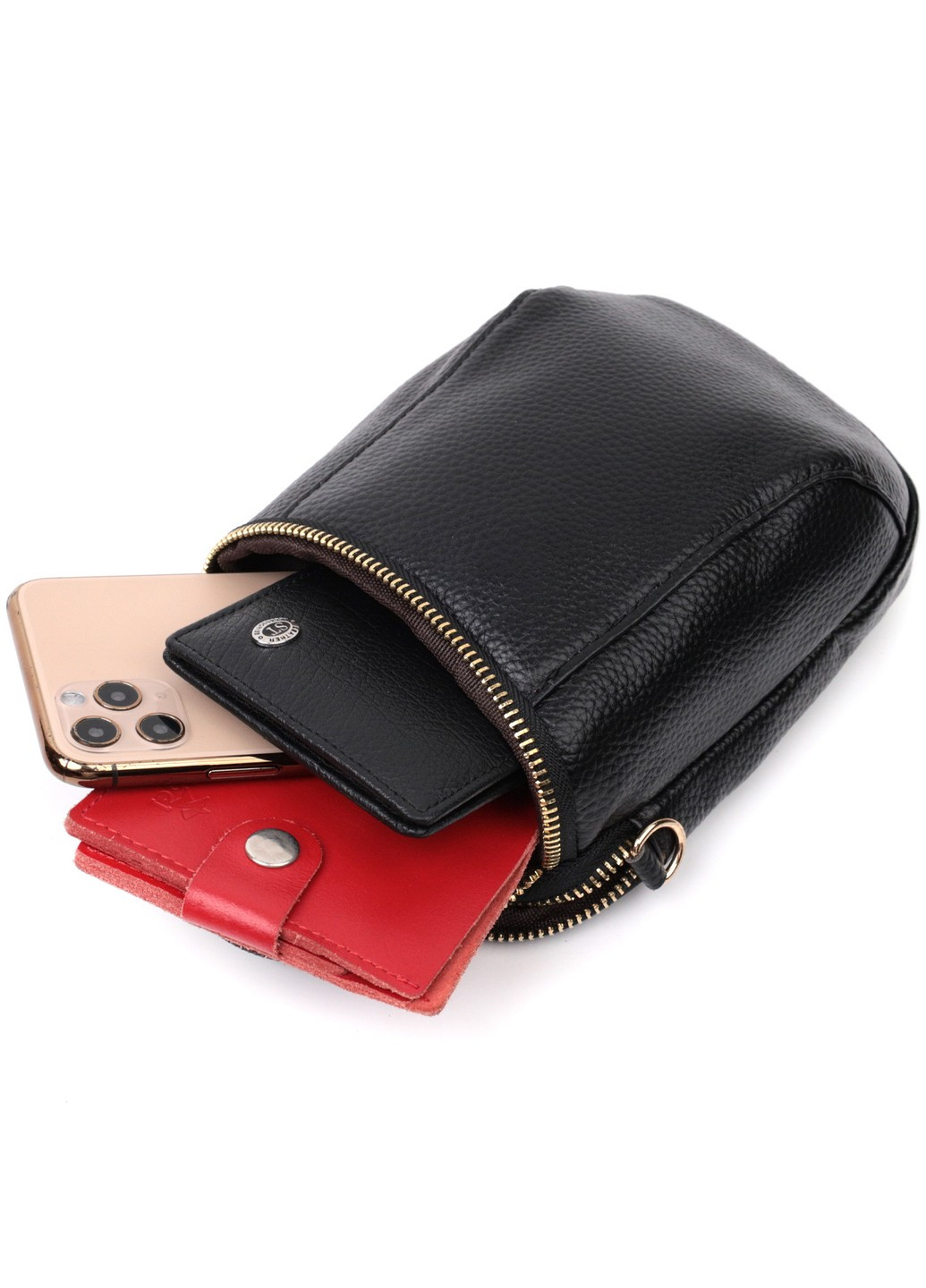 Невелика сумка цікавого формату з м'якої натуральної шкіри 22338 Чорна Vintage (276461839)