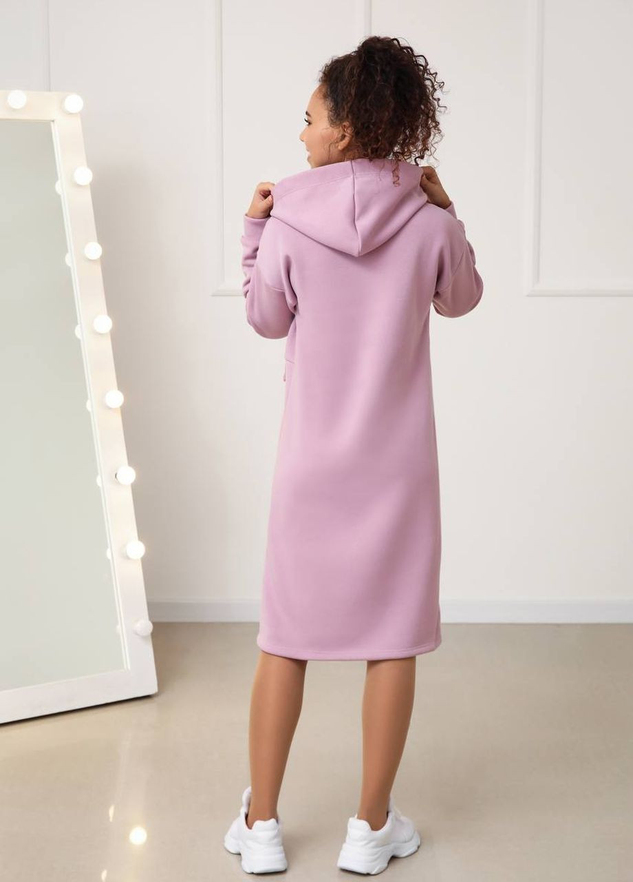 Розово-лиловое кэжуал платье-худи на флисе Fashion Girl однотонное