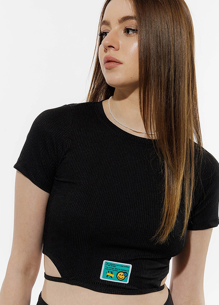 Чорна літня жіноча коротка футболка колір чорний цб-00219013 Divon