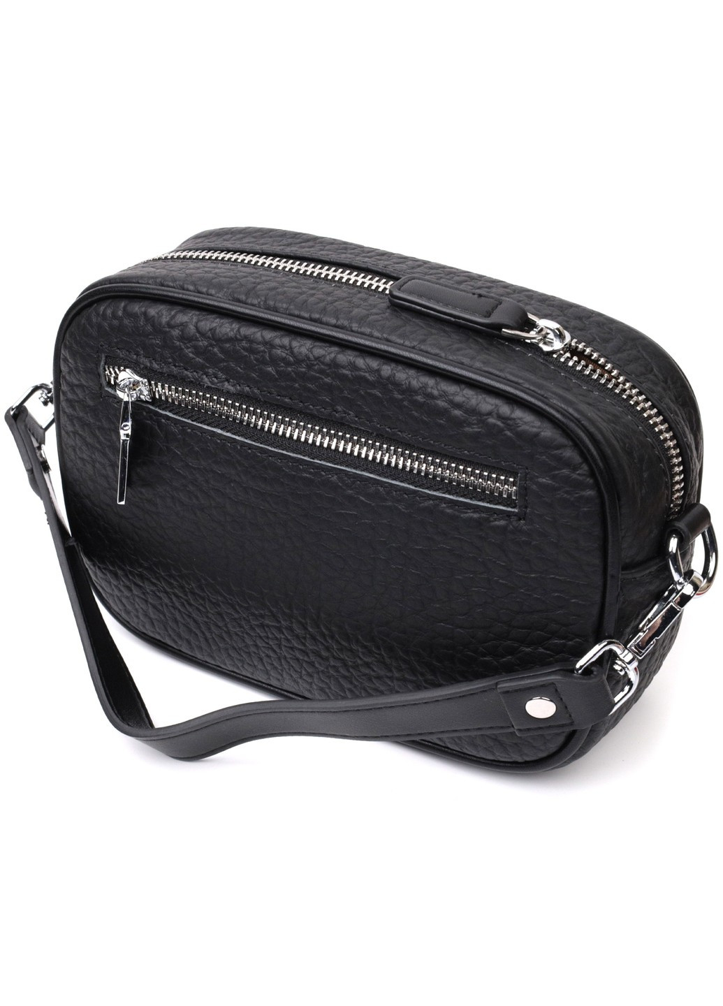 Стильна сумка декорована металевими кнопками з натуральної шкіри 22333 Чорна Vintage (276461798)