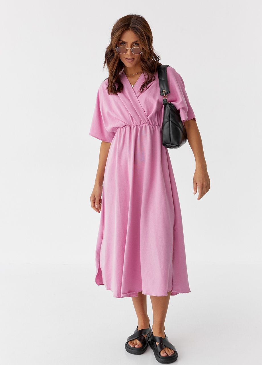 Рожева кежуал жіноча сукня міді з верхом на запах - рожевий PERRY
