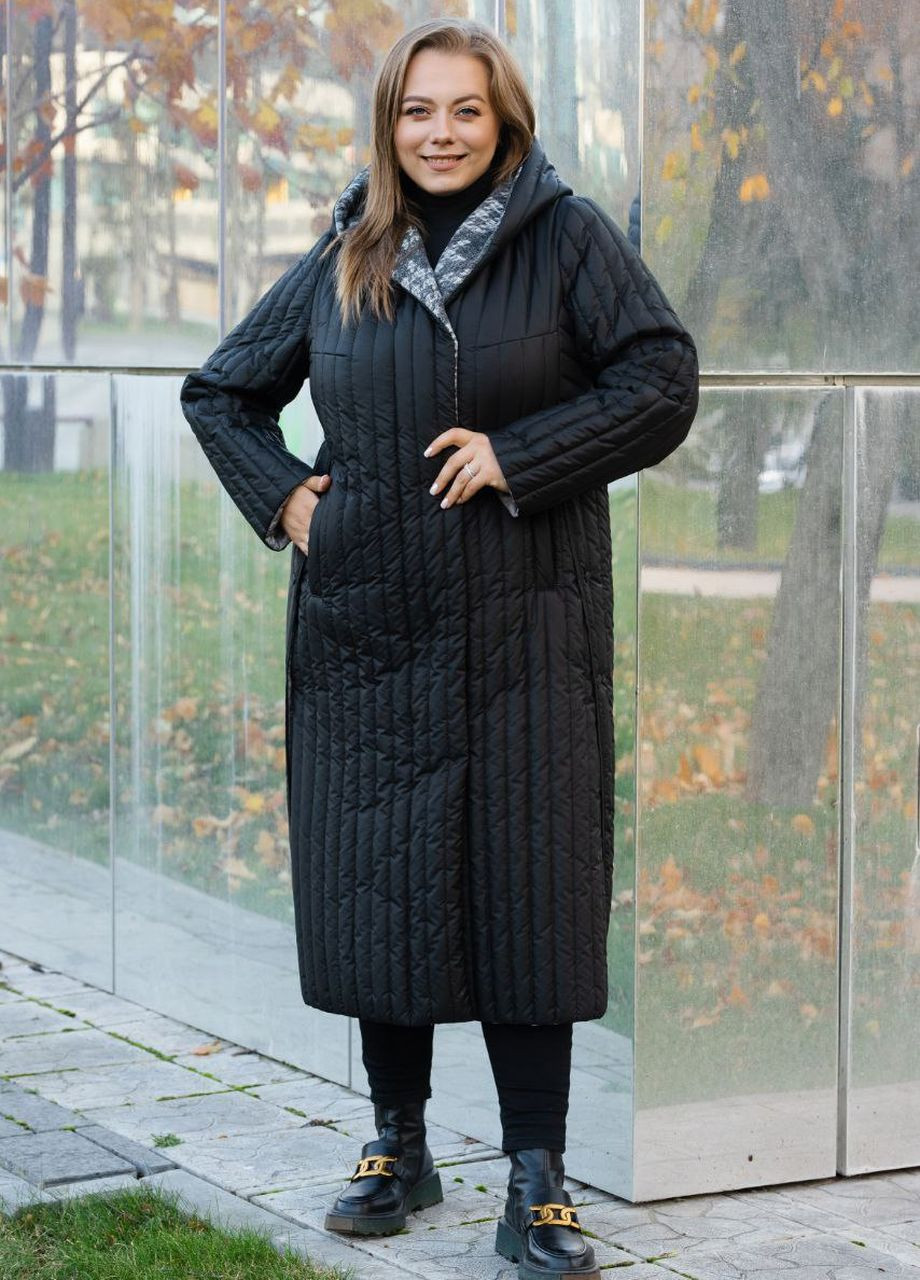Чорне Жіноче довге пальто з капюшоном DIMODA