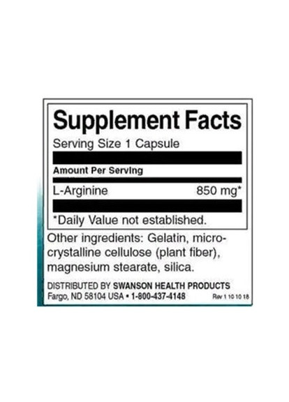 L-Arginine 850 mg 90 Caps Swanson (256723489)