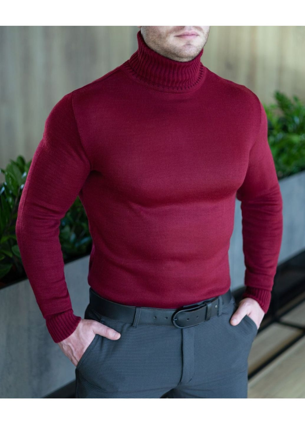 Темно-красный демисезонный теплый свитер No Brand