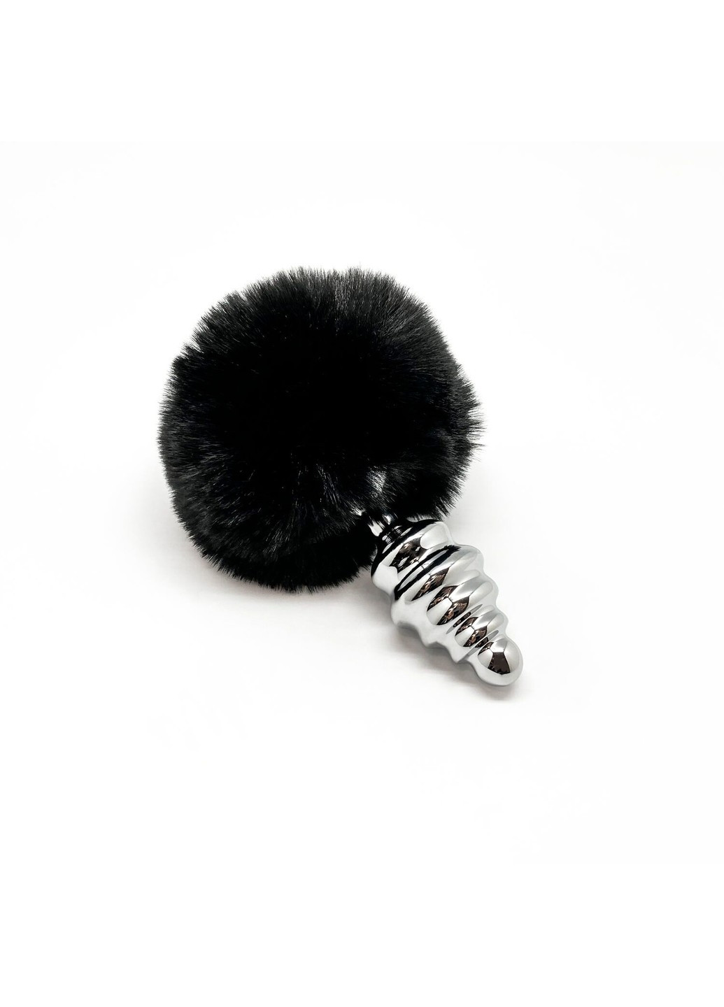 Металлическая анальная пробка Кроличий хвостик Fluffy Twist Plug M Black, диаметр 3,4 см Alive (275995008)