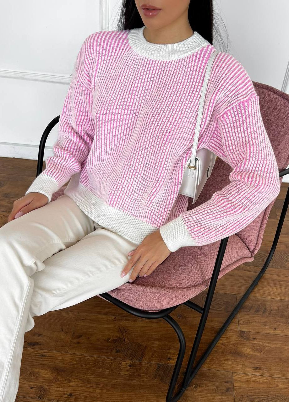 Розовый женский свитер цвет белый-розовый р.42/46 446041 New Trend
