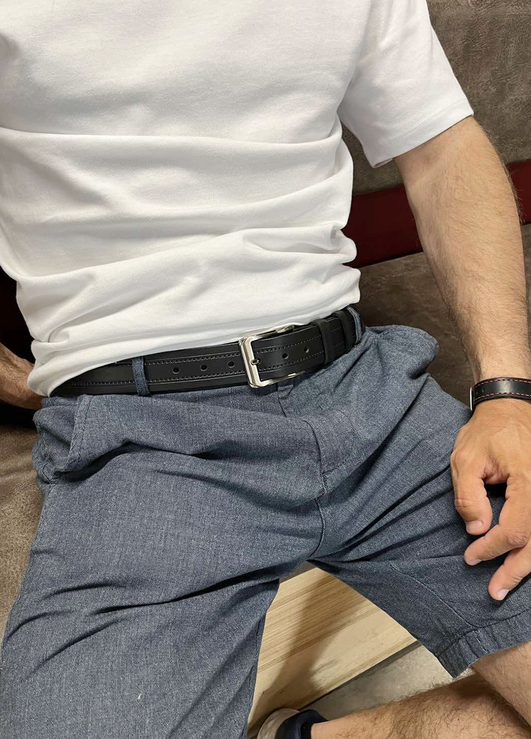 Ремень мужской кожаный -3597 (135 см) черный под брюки классический SF (259271329)