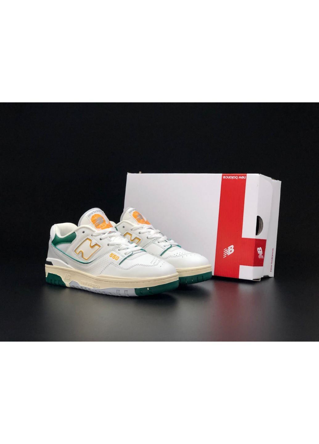 Білі Осінні чоловічі кросівки білі з жовтим\зелені «no name» New Balance 550